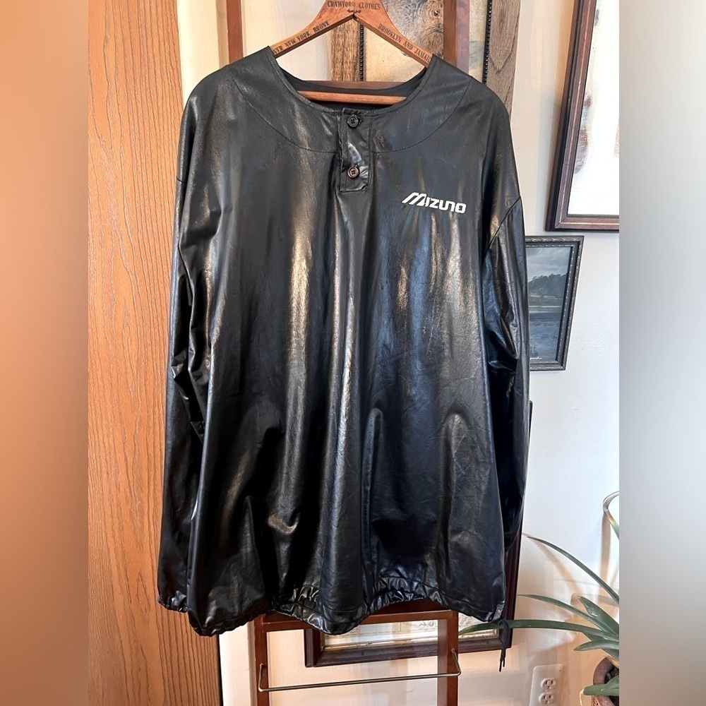 Men's XXLarge Vintage Mizuno Black Wet Look Baseball Training Pullover Jacket